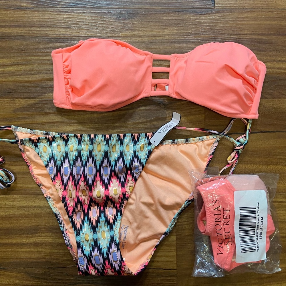 NWT Victoriw Secret neon bikini set with extra bottom to mix and match! size M.